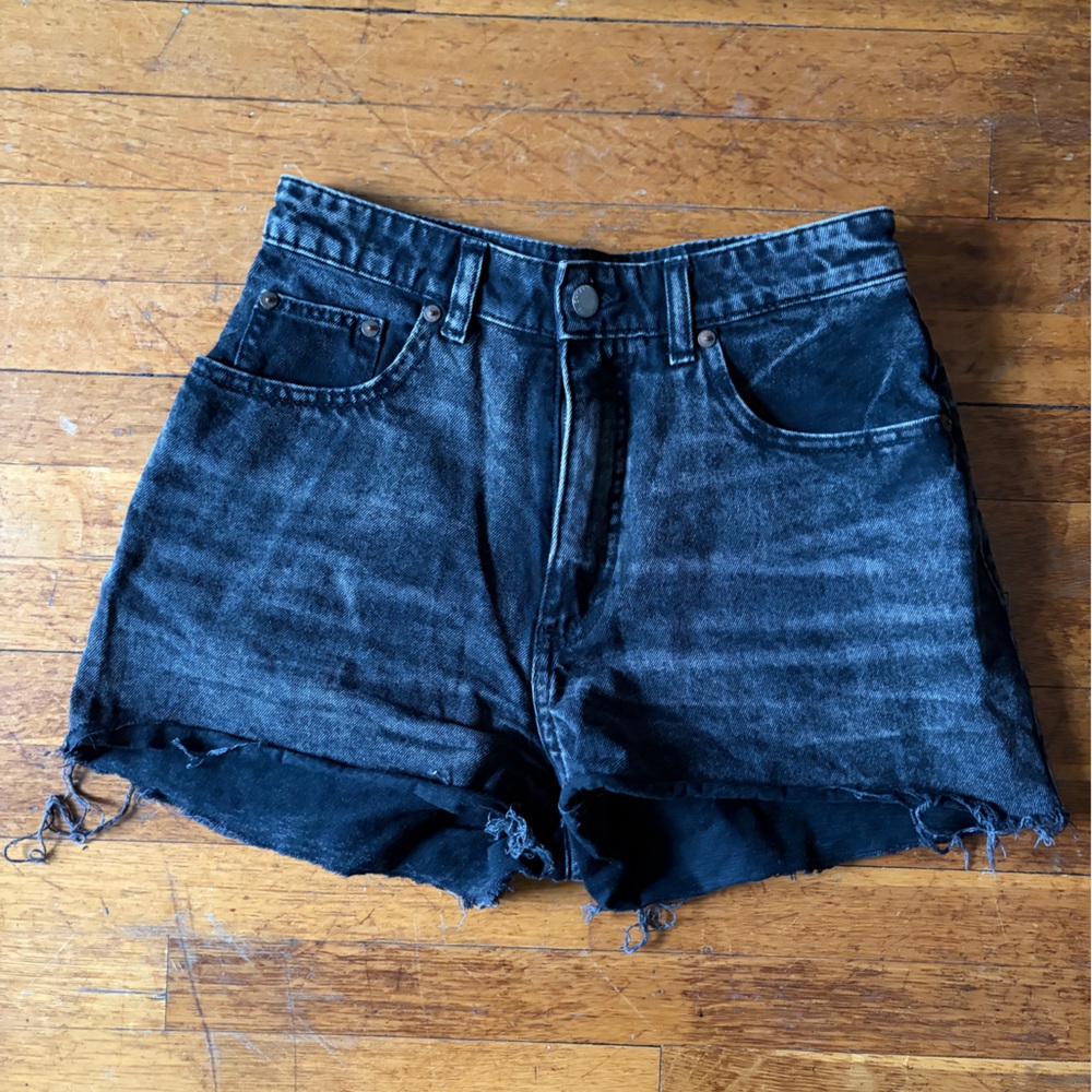 Cheap Monday Black Washed Denim Cutoff Jean Shorts